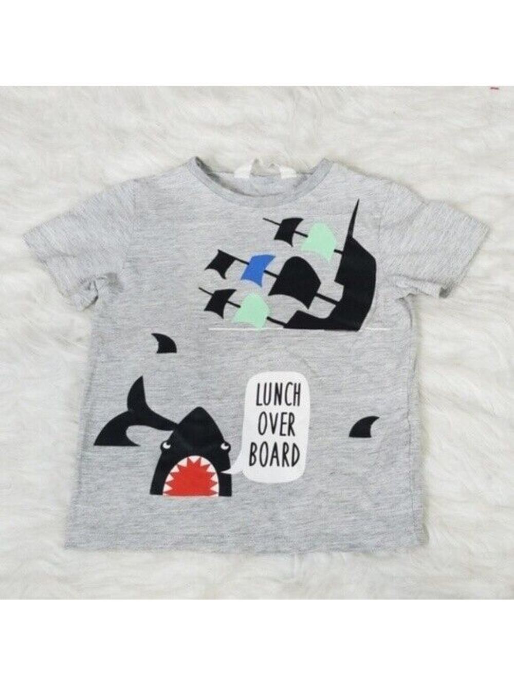 H&M Gray Pirate Ships & Shark Short Sleeve Graphic Tee Toddler 2-4 years